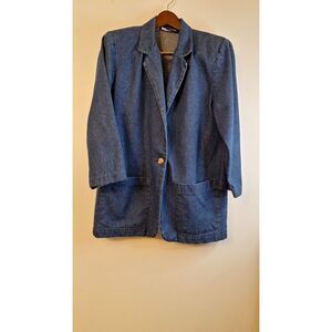 VINTAGE AMBITIONS WOMEN 100% COTTON BOXY CASUAL CLASSIC DENIM BLAZER JACKET SZ 8